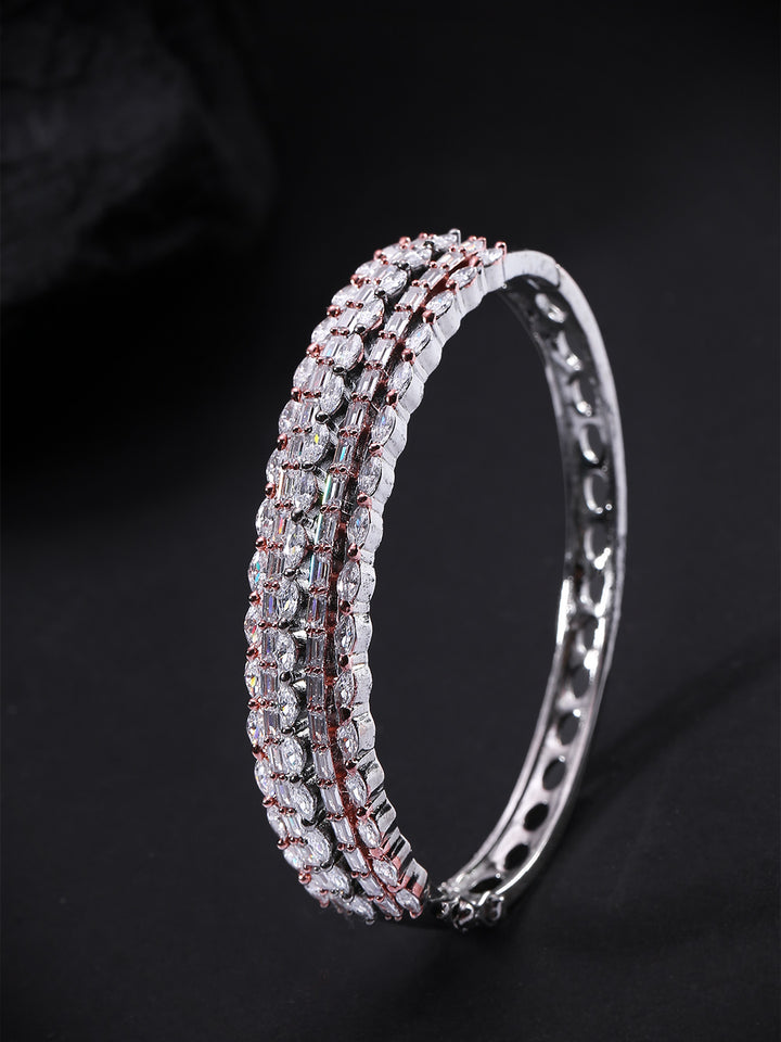 Sleek Strands - American Diamond Studded Gunmetal-Plated Kada Bracelet