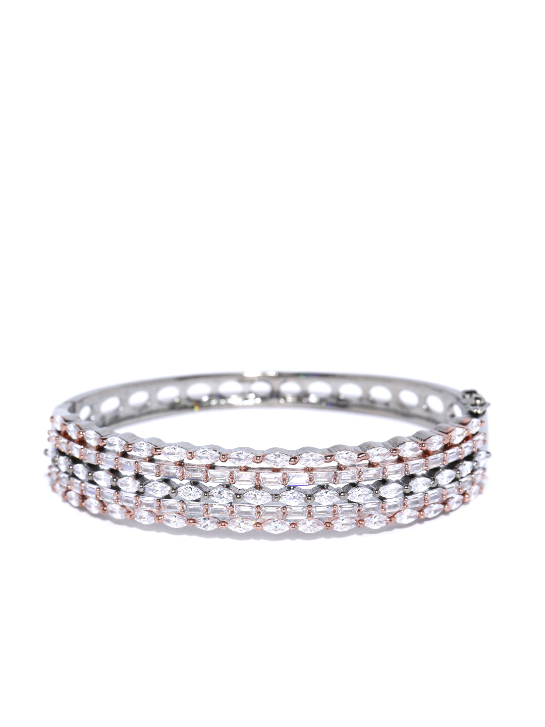 Sleek Strands - American Diamond Studded Gunmetal-Plated Kada Bracelet