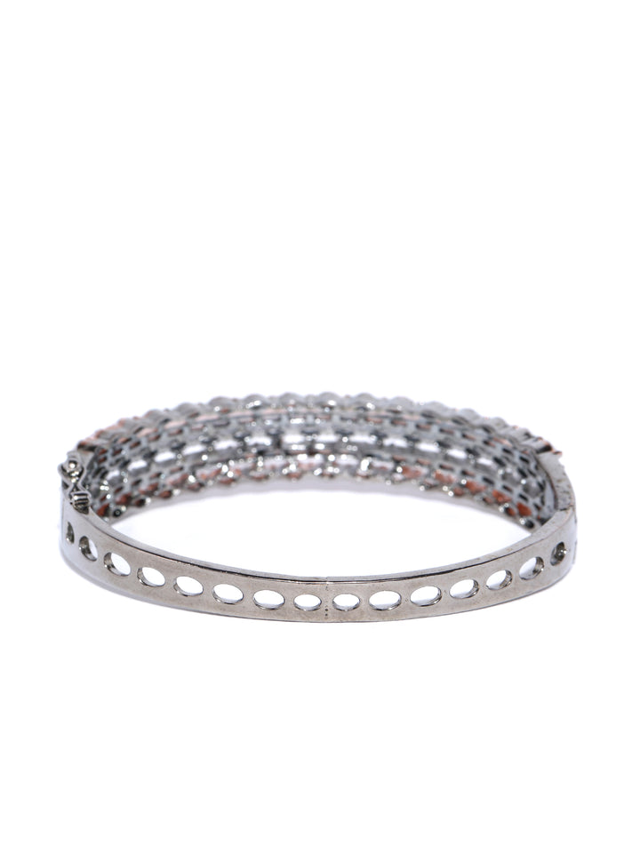 Sleek Strands - American Diamond Studded Gunmetal-Plated Kada Bracelet