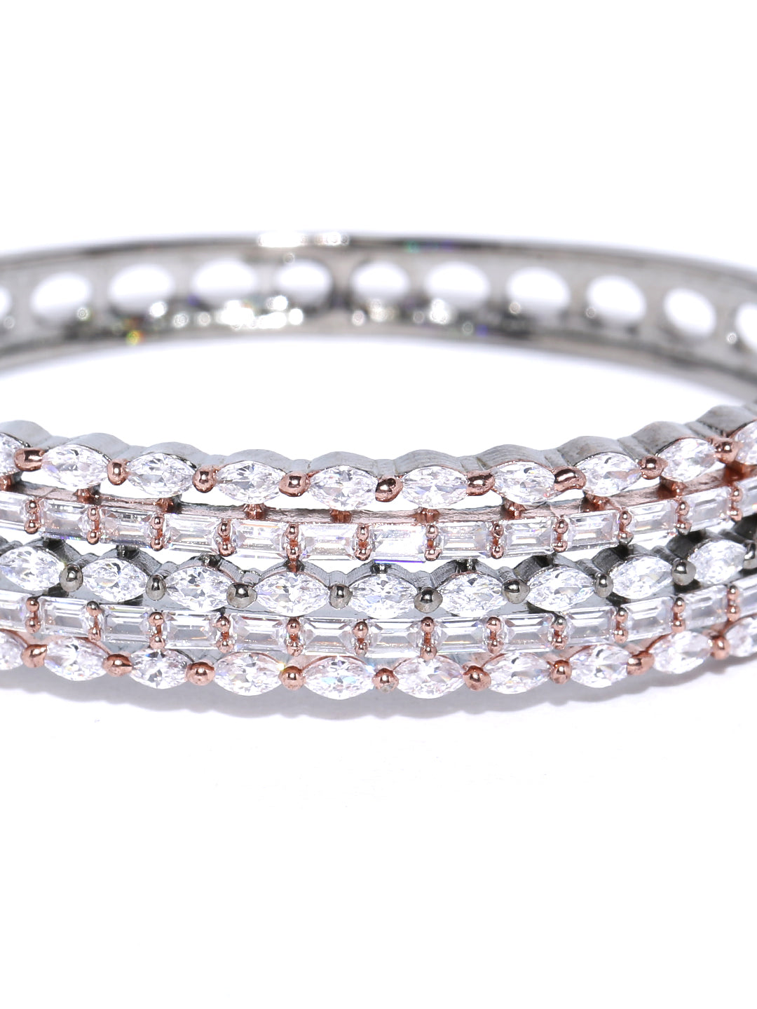 Sleek Strands - American Diamond Studded Gunmetal-Plated Kada Bracelet