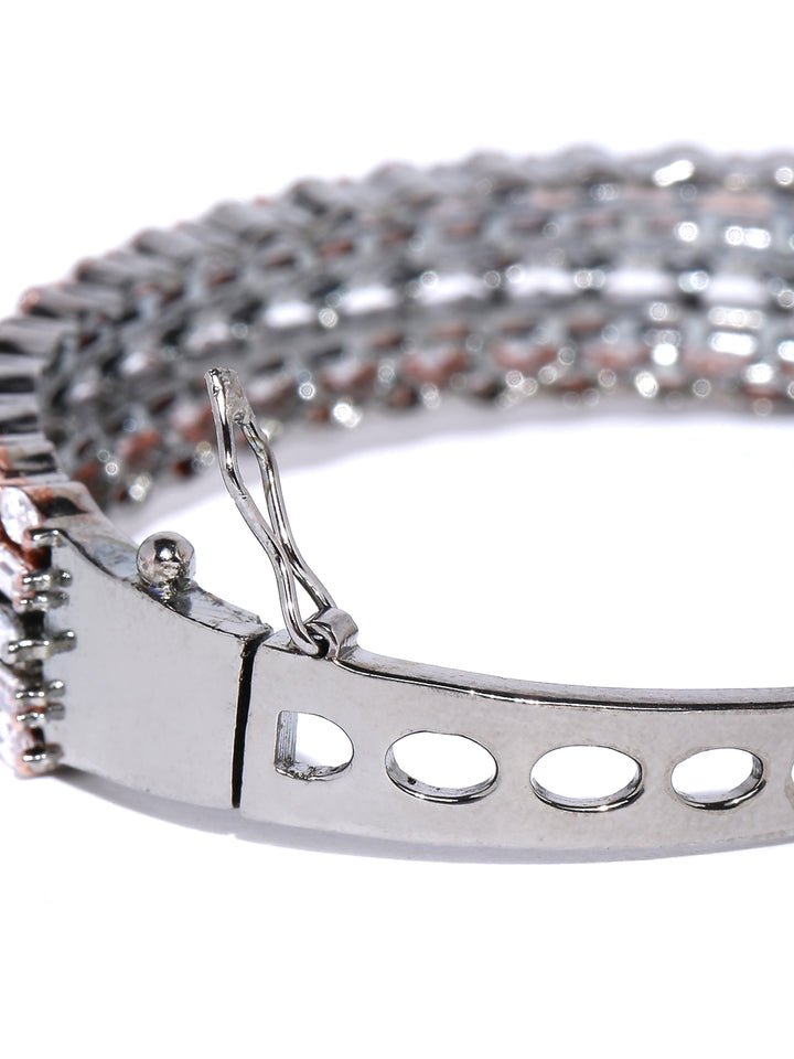 Sleek Strands - American Diamond Studded Gunmetal-Plated Kada Bracelet