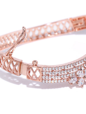 Rose Gold-Plated American Diamond Studded Floral Bracelet – Priyaasi
