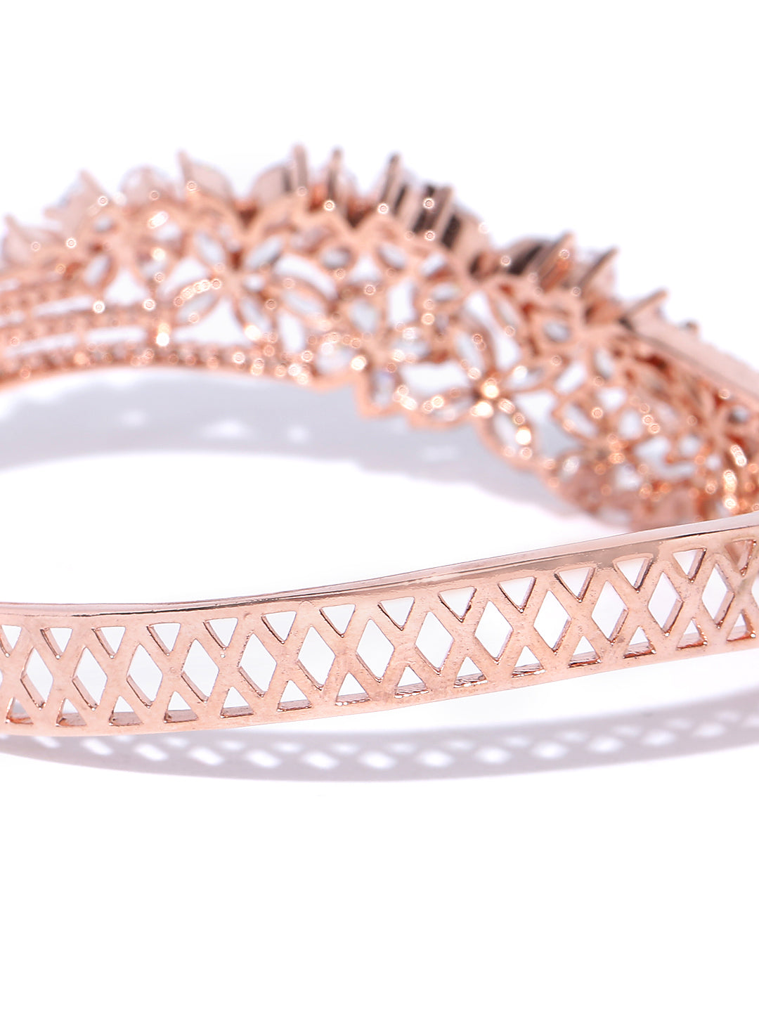 Rose Gold-Plated American Diamond Studded Floral Bracelet