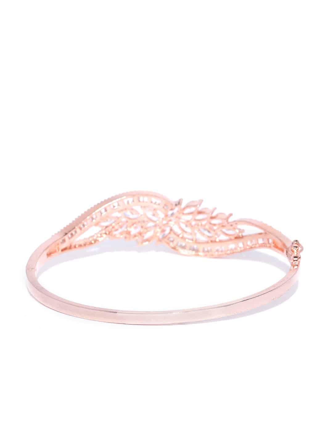 Rose Gold-Plated Floral Pattern AD Studded Bracelet
