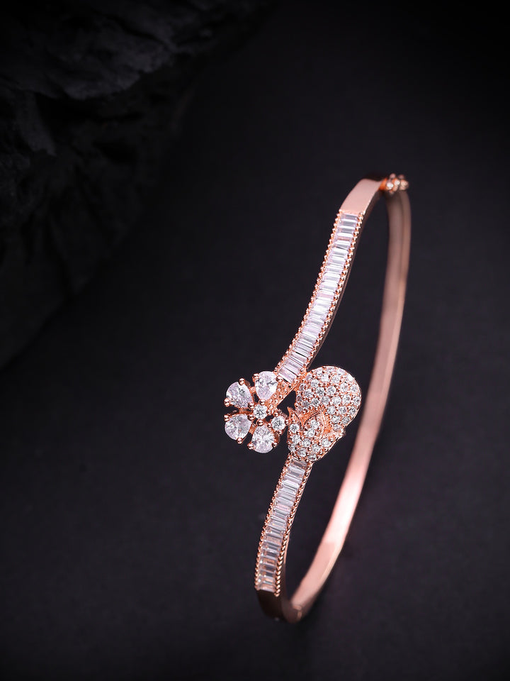 Rose Gold-Plated American Diamond Studded Bracelet in Floral Pattern