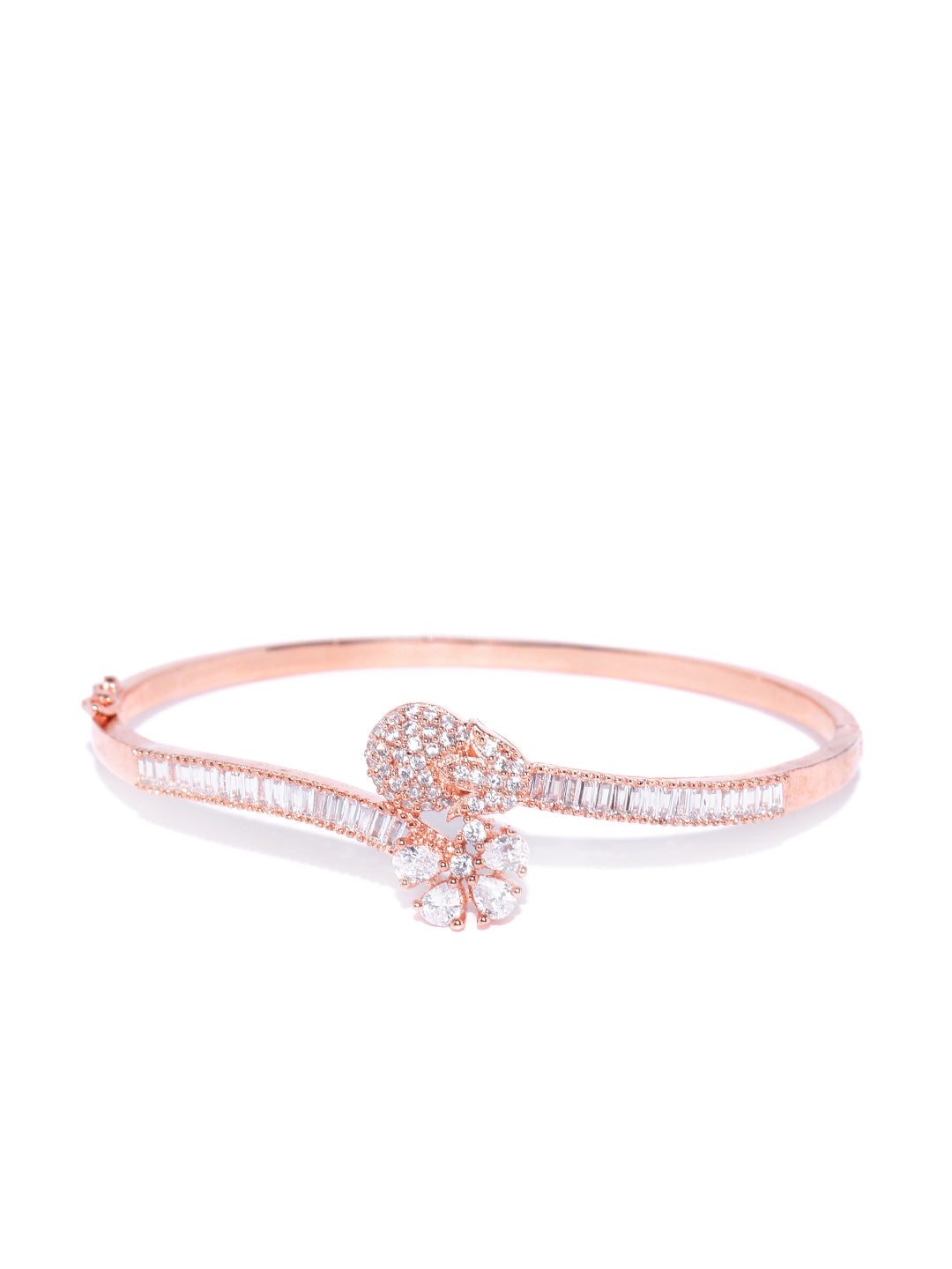 Rose Gold-Plated American Diamond Studded Bracelet in Floral Pattern