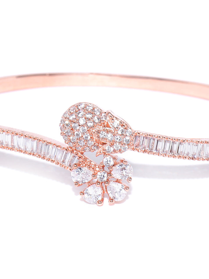 Rose Gold-Plated American Diamond Studded Bracelet in Floral Pattern