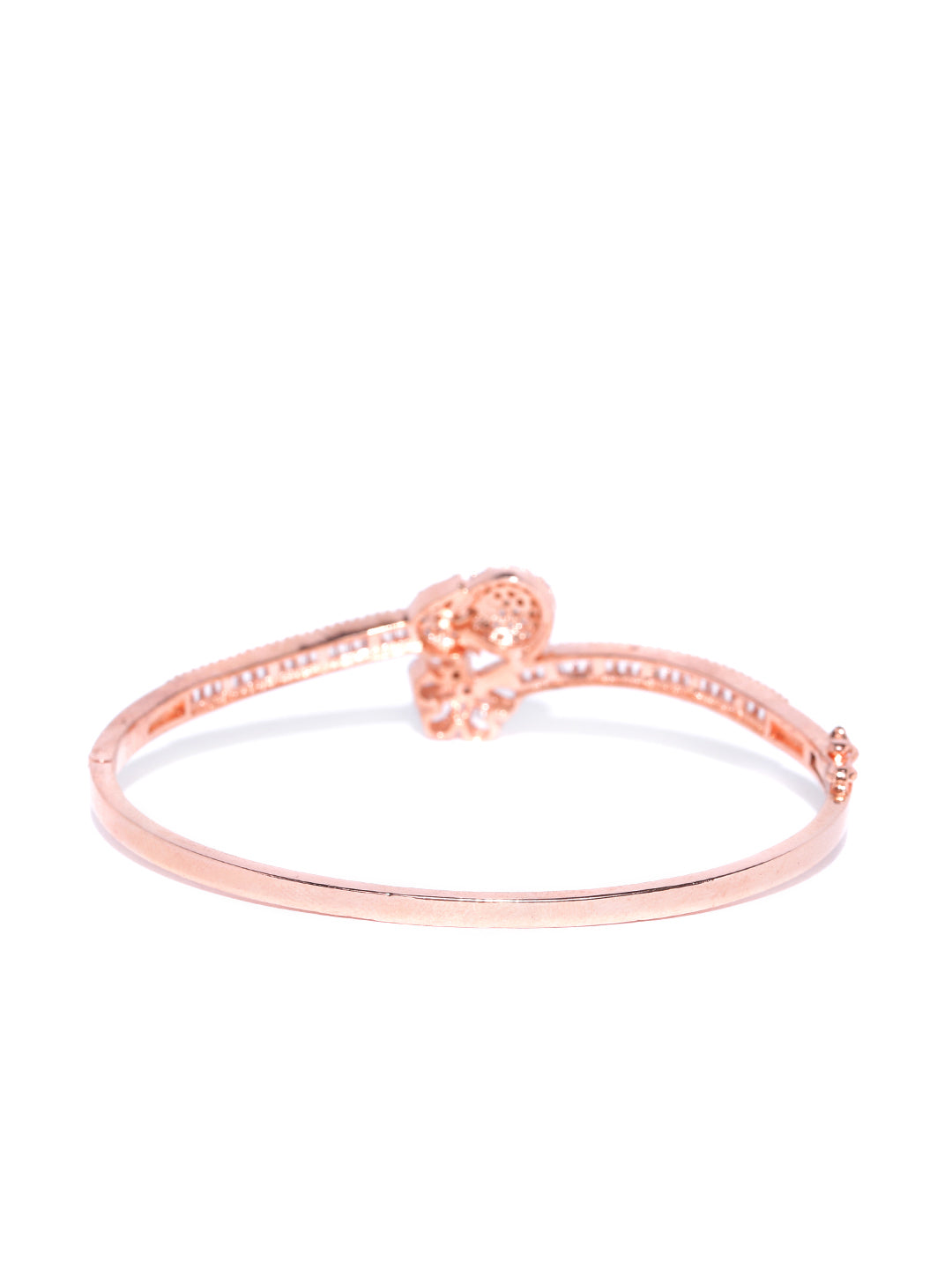 Rose Gold-Plated American Diamond Studded Bracelet in Floral Pattern