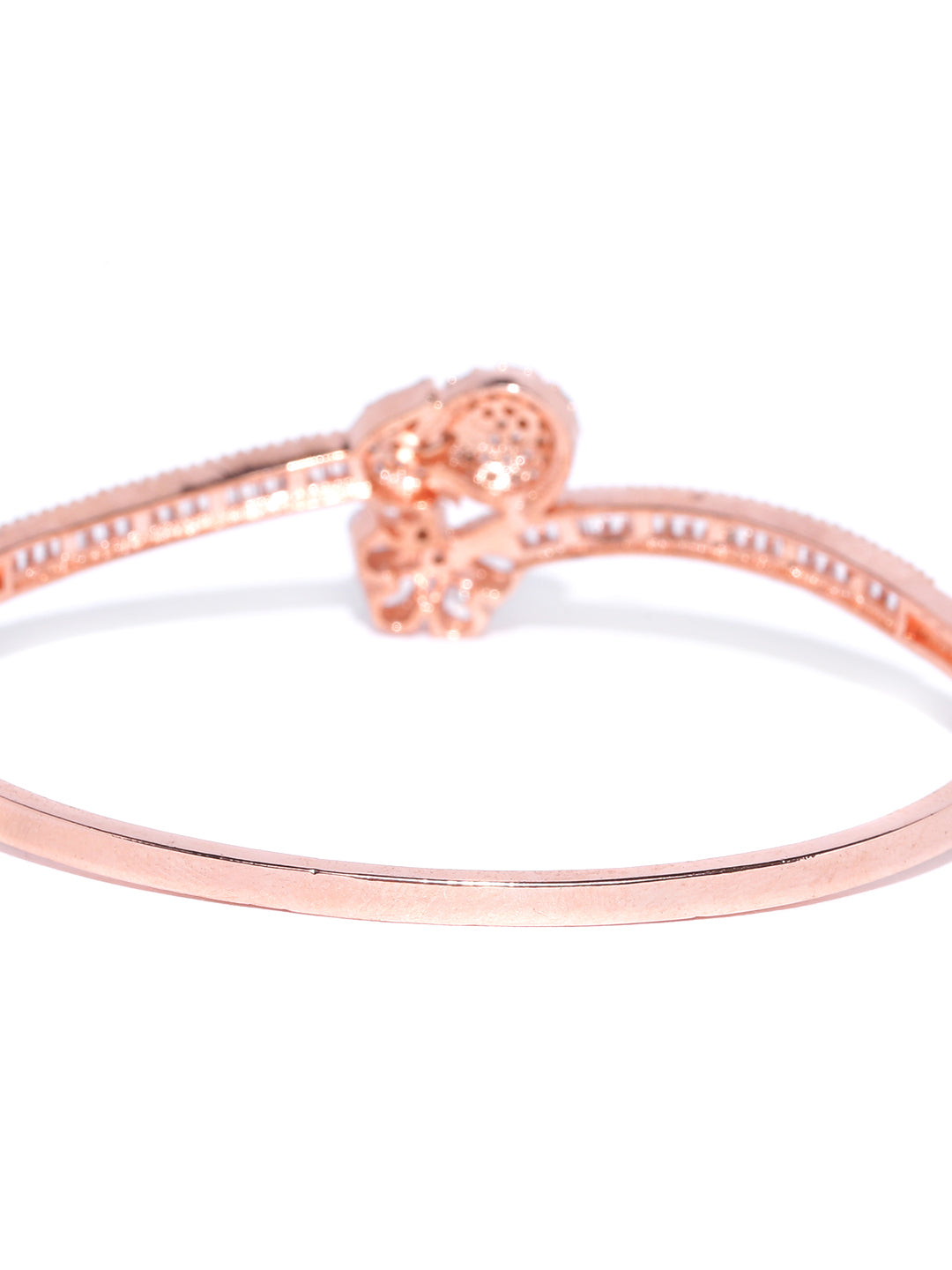 Rose Gold-Plated American Diamond Studded Bracelet in Floral Pattern