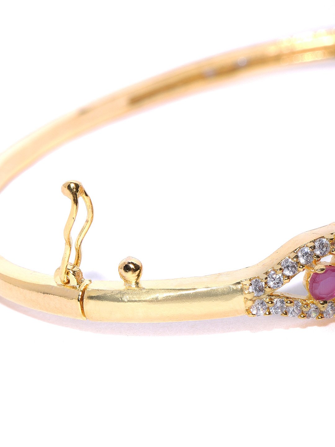 American Diamond and Ruby Stones Studded Floral Patterned Bracelet in Magenta Color