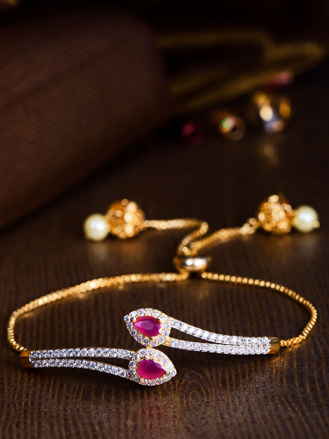 American Diamond and Ruby Studded Link Bracelet