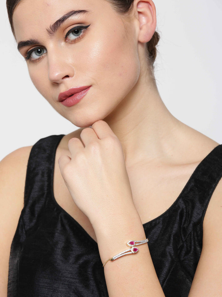 American Diamond and Ruby Studded Link Bracelet