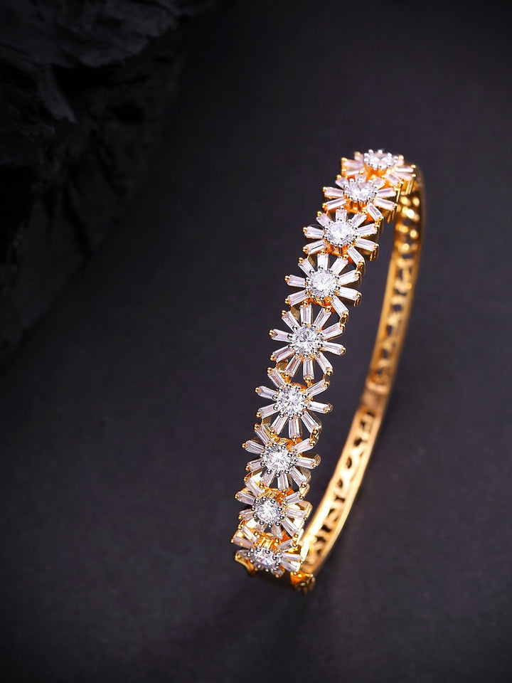 Gold-Plated American Diamond Studded Floral Bracelet