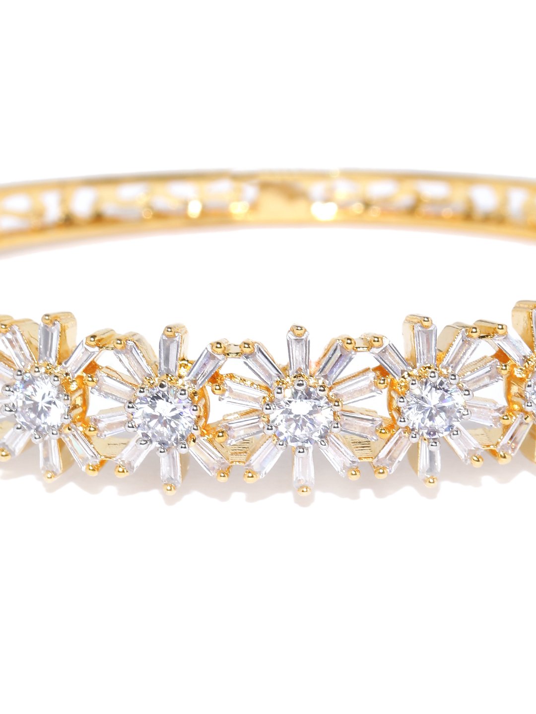 Gold-Plated American Diamond Studded Floral Bracelet