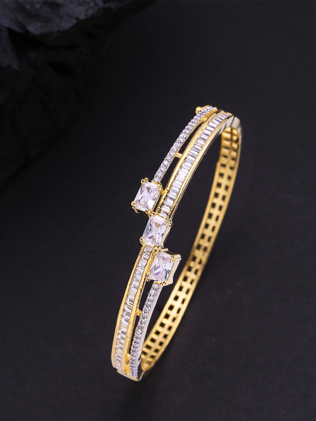 NewFun American Diamond Stone Studded Micro Gold Plated CZAD Bangles for  Women and Girls