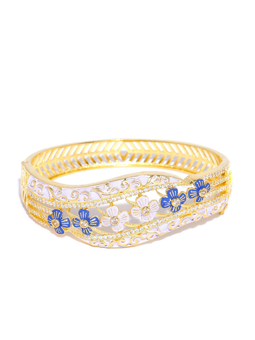 Gold Plated Self Design Stone Studded Meenakari Sky Blue Bracelet