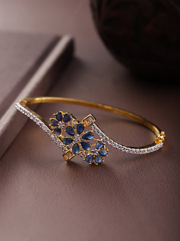 Gold Plated Blue Floral American Diamond Bracelet