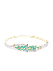Gold-Plated Green American Diamond Floral Patterned Bracelet