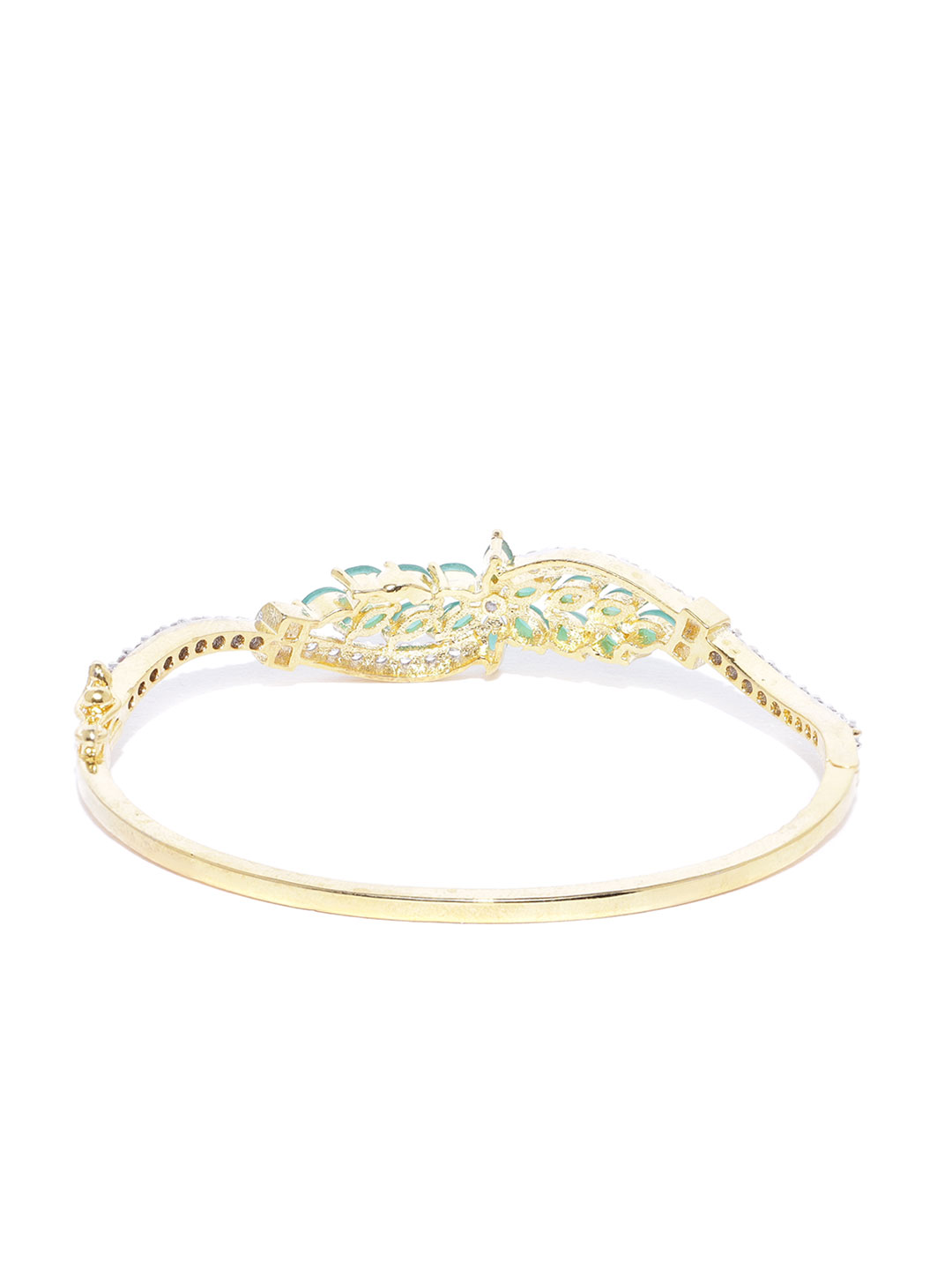 Gold-Plated Green American Diamond Floral Patterned Bracelet