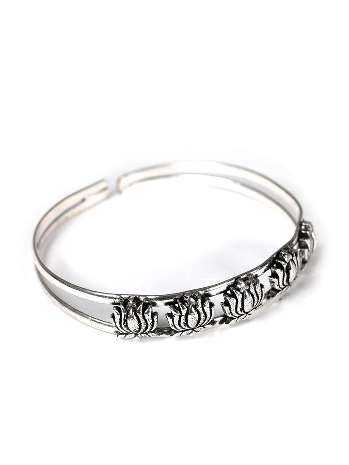 Oxidized Silver-Plated Cuff Bracelet with floral pattern