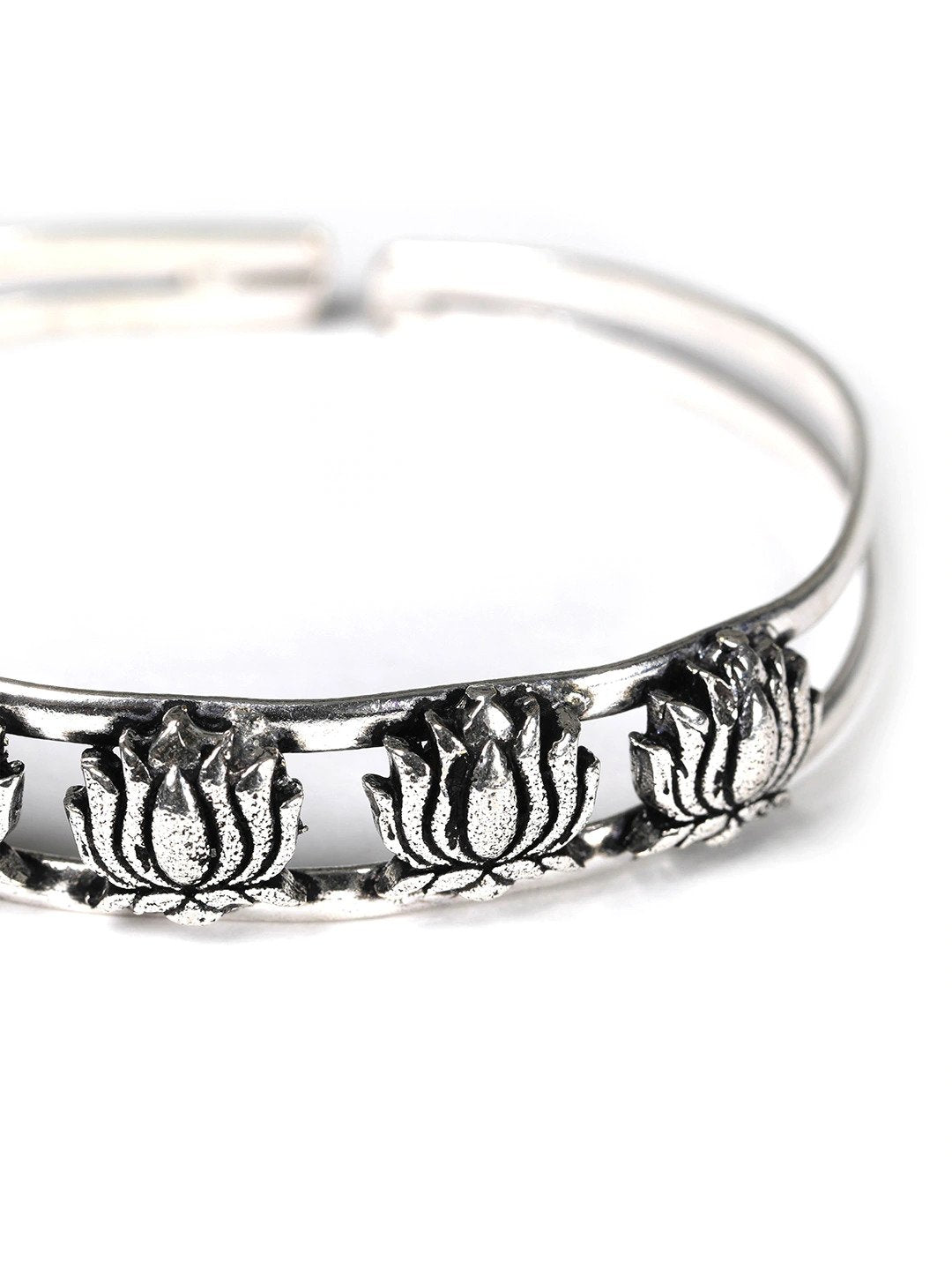 Oxidized Silver-Plated Cuff Bracelet with floral pattern