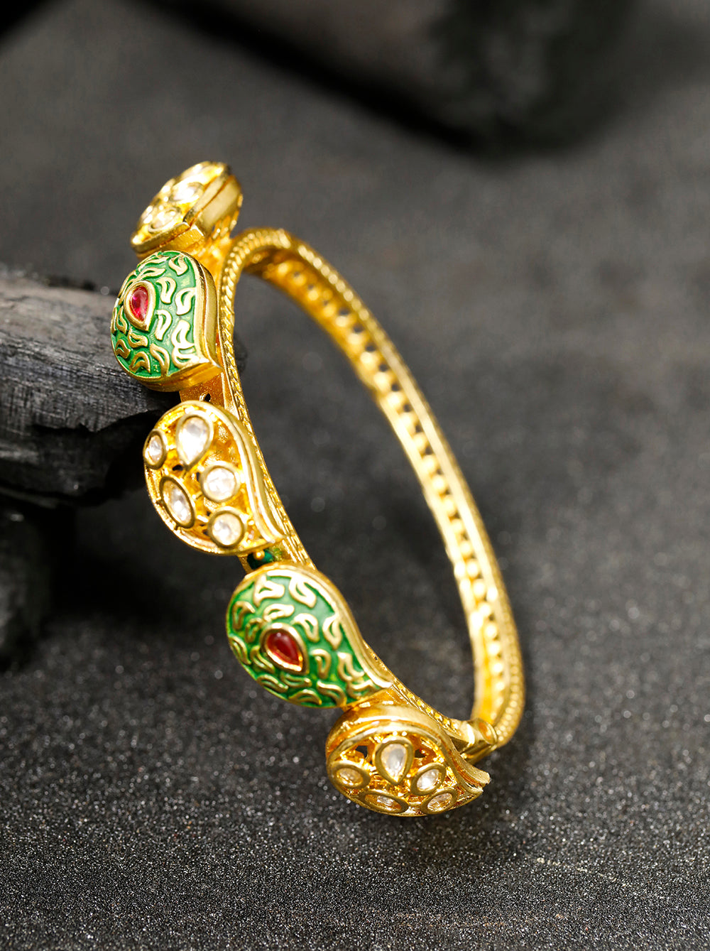 Gold Plated Kundan Studded Bangle Style Bracelet