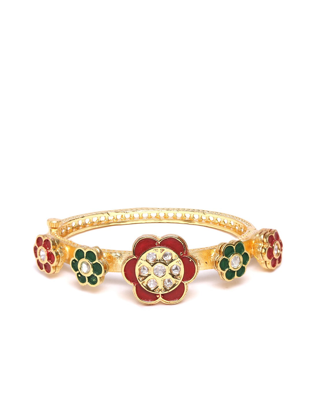 Handcrafted Floral Red and Green Bracelet