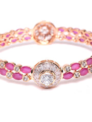 Rose Gold Plated Magenta Stone Studded Bracelet