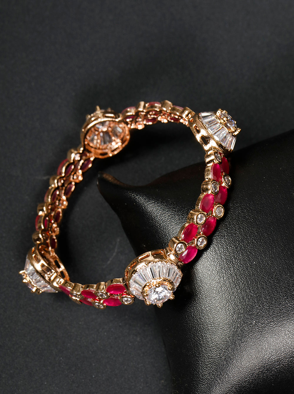Rose Gold Plated Magenta Stone Studded Bracelet