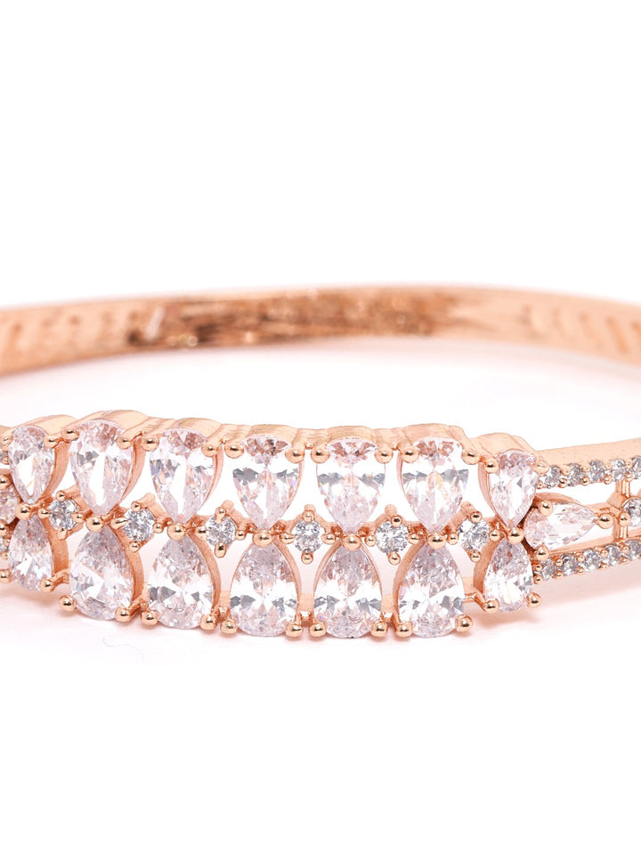 Rose Gold Plated American Diamond Studded Bangle Style Bracelet