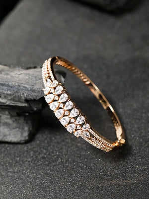 Rose Gold Plated American Diamond Studded Bangle Style Bracelet