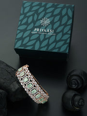 Mint Green Stones American Diamond Rose Gold Plated Bracelet