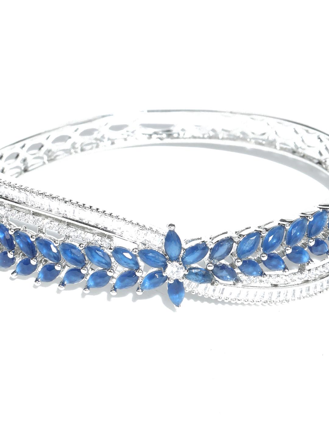 Blue Silver Plated Leaf Bangle Style Bracelet
