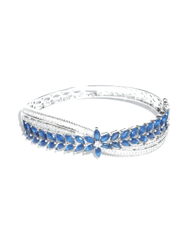 Blue Silver Plated Leaf Bangle Style Bracelet