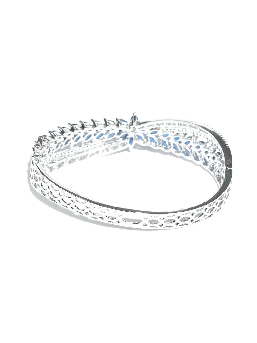 Blue Silver Plated Leaf Bangle Style Bracelet