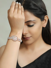 Blush Bond-Pink American Diamond Rose Gold Plated Floral Bangle Style Bracelet
