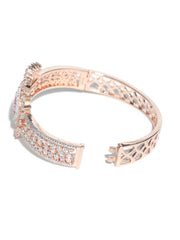 Blush Bond-Pink American Diamond Rose Gold Plated Floral Bangle Style Bracelet