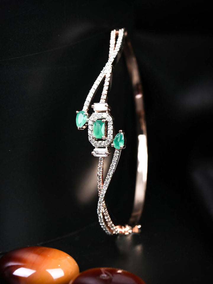 Green American Diamond Rose Gold Plated Bangle Style Bracelet