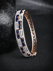 Tranquil Blue - American Diamond Rose Gold Plated Bangle Style Bracelet