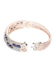 Tranquil Blue - American Diamond Rose Gold Plated Bangle Style Bracelet
