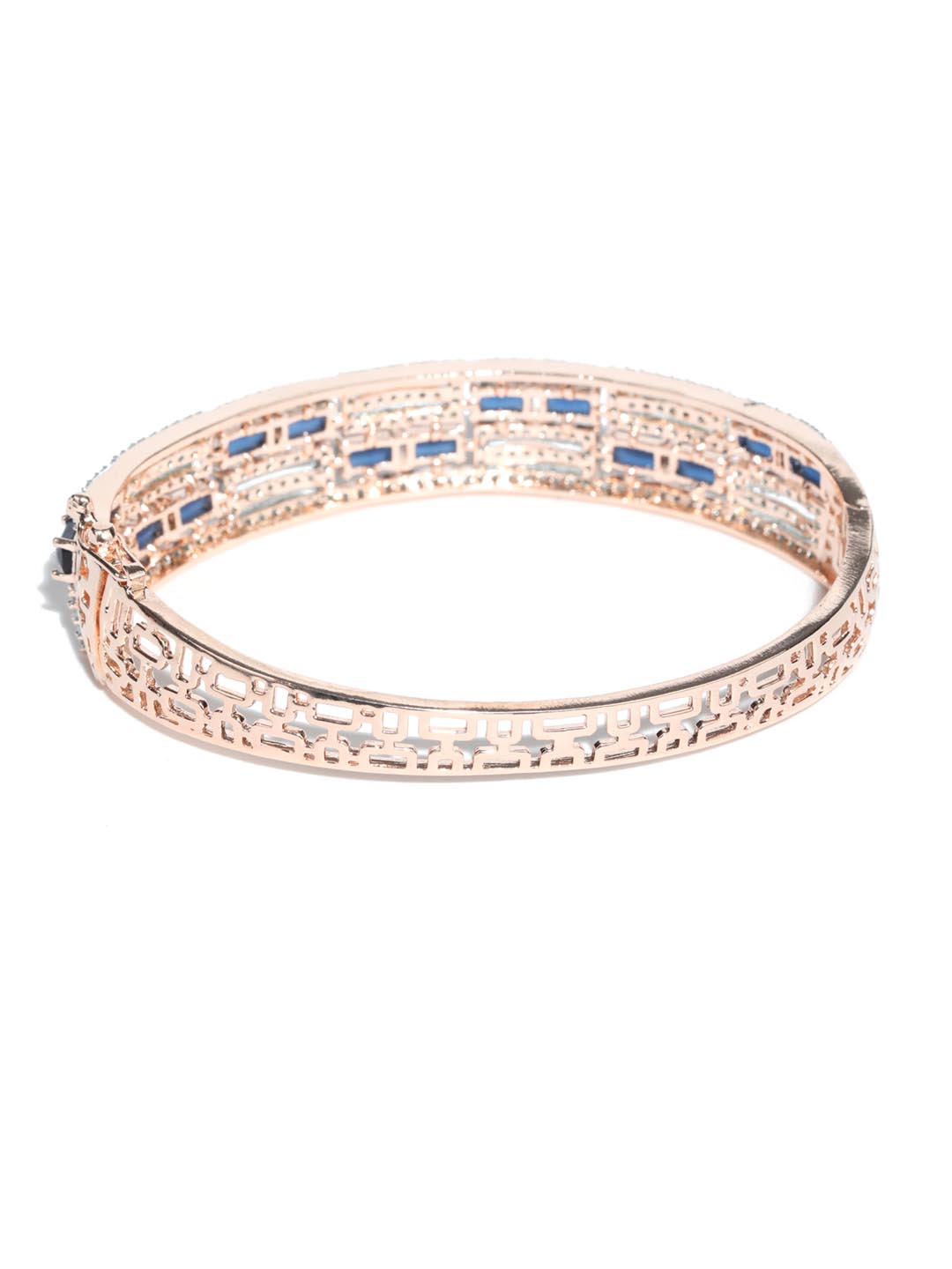 Tranquil Blue - American Diamond Rose Gold Plated Bangle Style Bracelet