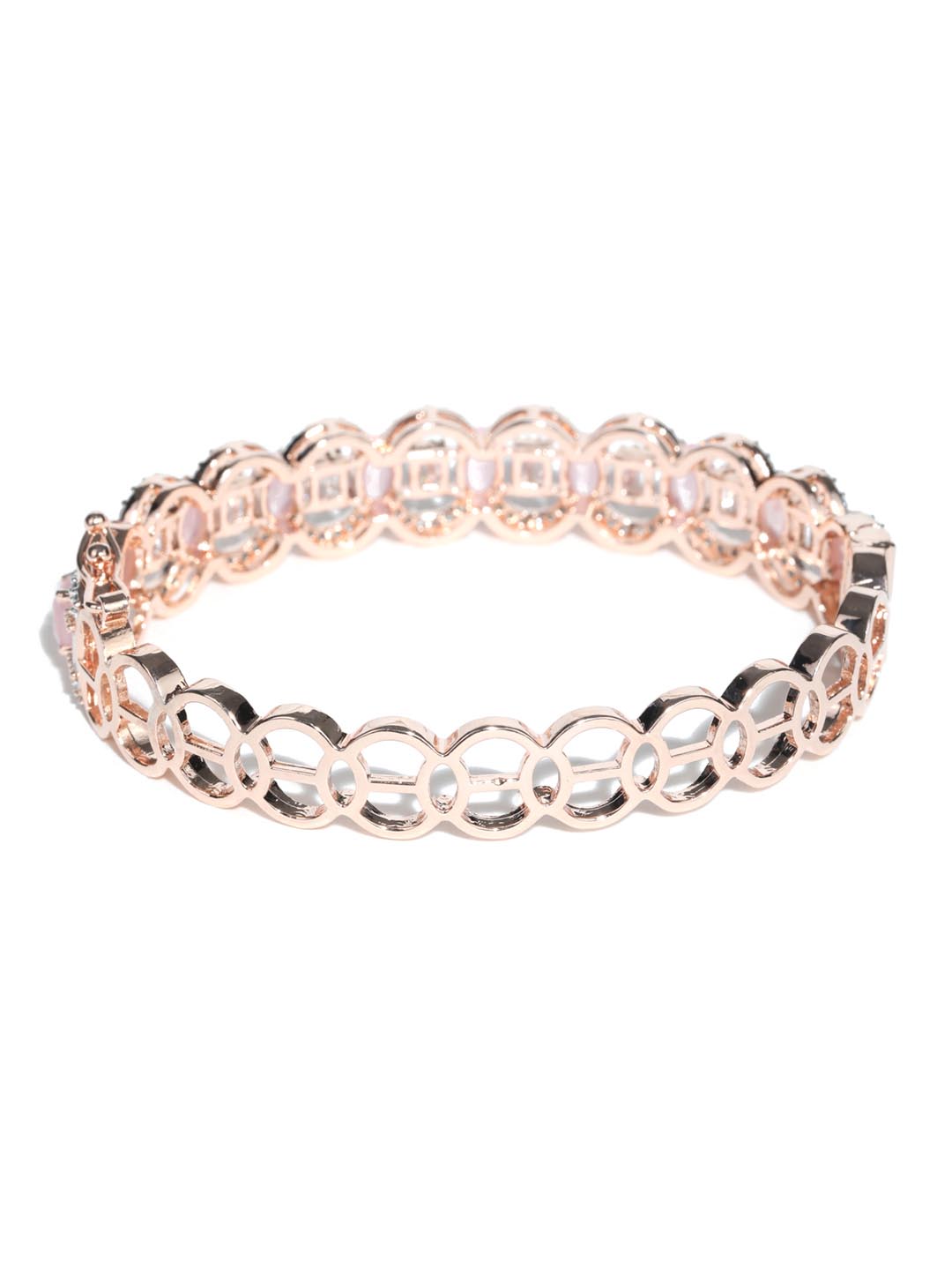 Pink American Diamond Rose Gold Plated Floral Bangle Style Bracelet