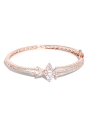 American Diamond Rose Gold Plated Floral Bangle Style Bracelet