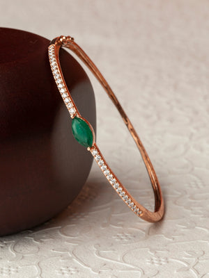 Green Stone Studded American Diamond Rose Gold Bracelet