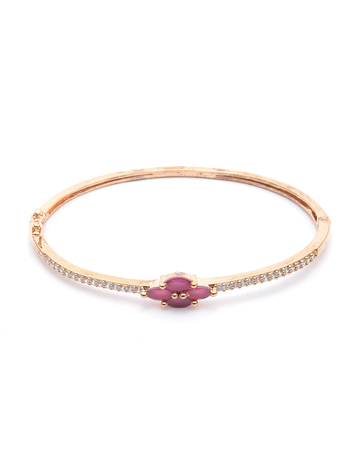 Pink American Diamond Rose Gold Floral Bracelet