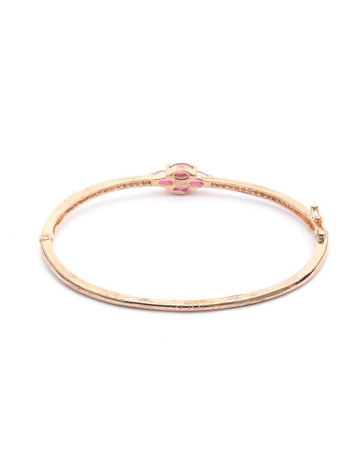 Pink American Diamond Rose Gold Floral Bracelet