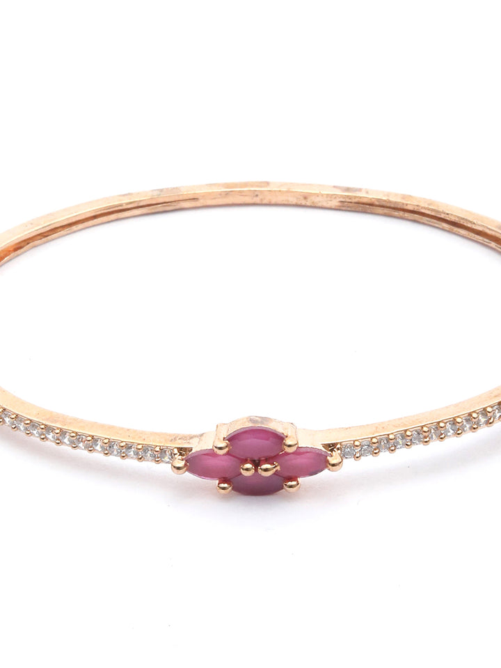 Pink American Diamond Rose Gold Floral Bracelet