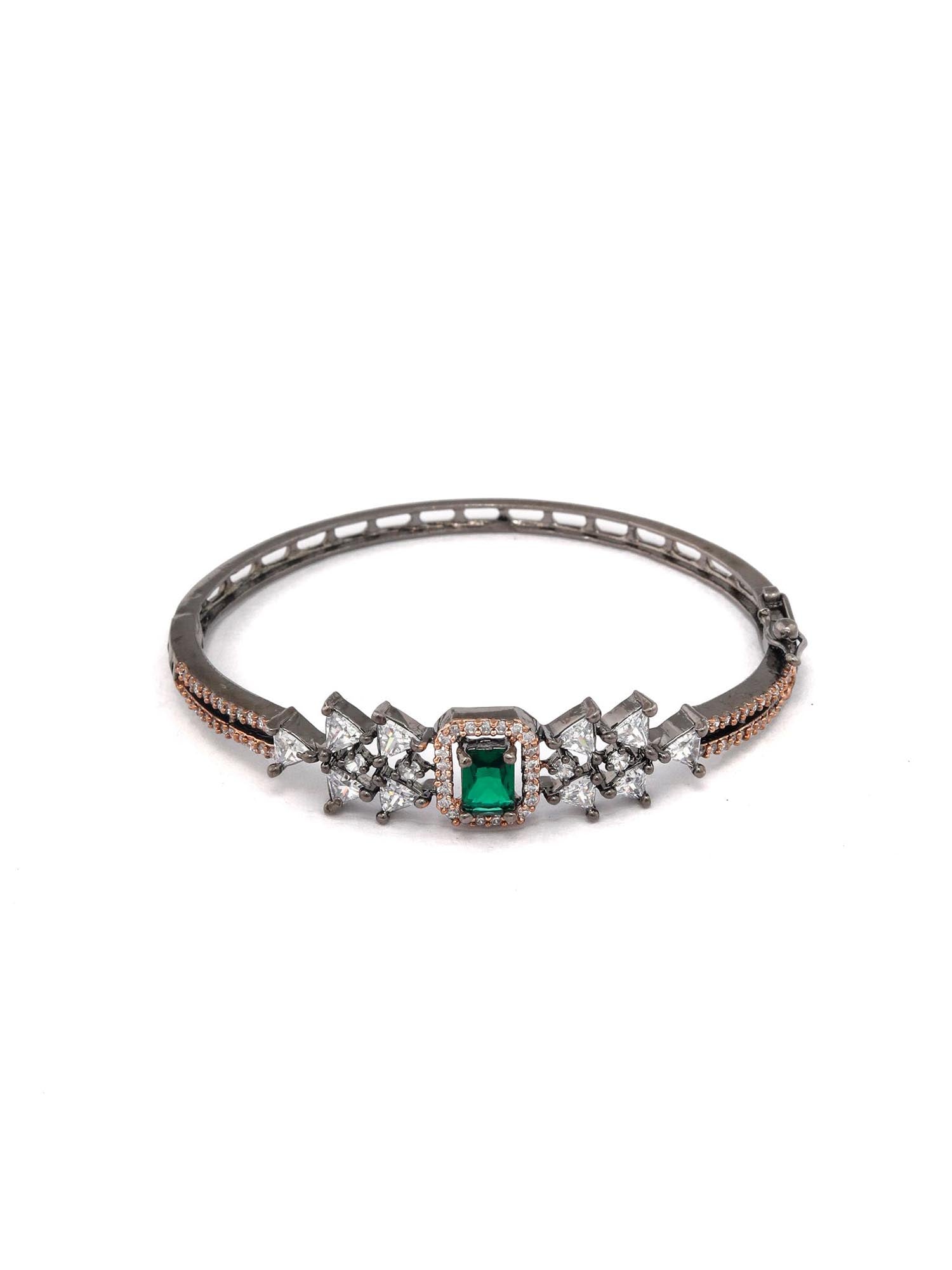 Green Stone American Diamond Bangle Style Bracelet