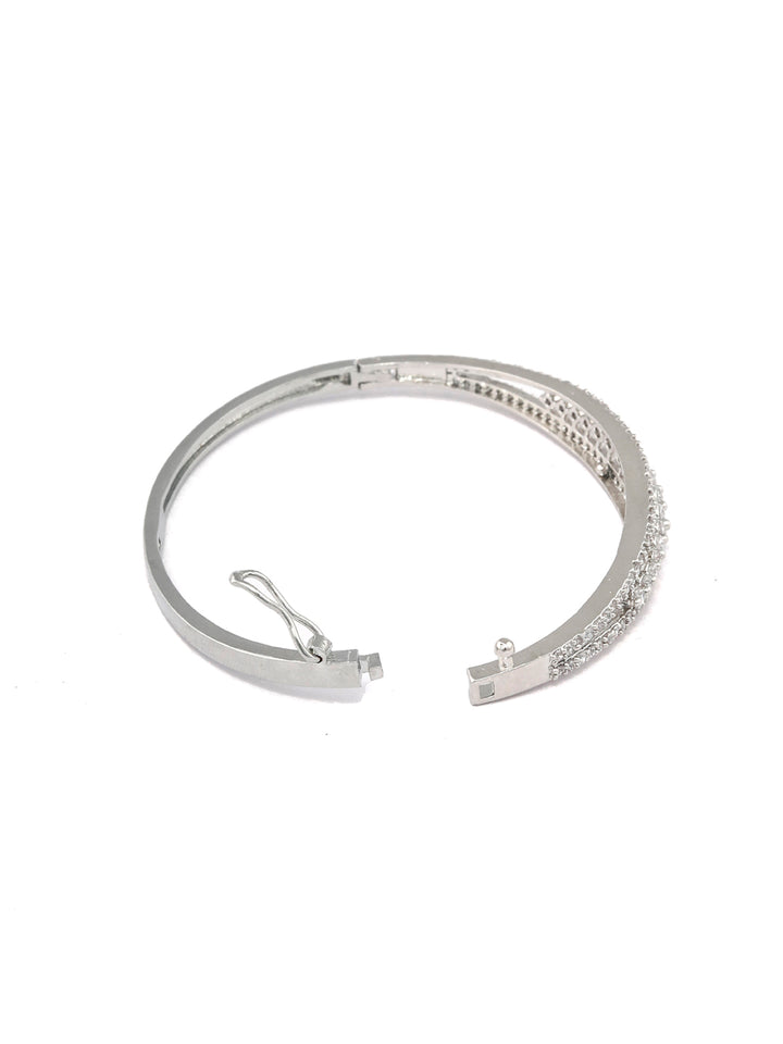 Elegant American Diamond Silver Plated Bangle Style Bracelet