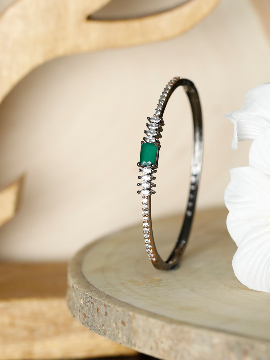 Green Stone Studded American Diamond Bracelet